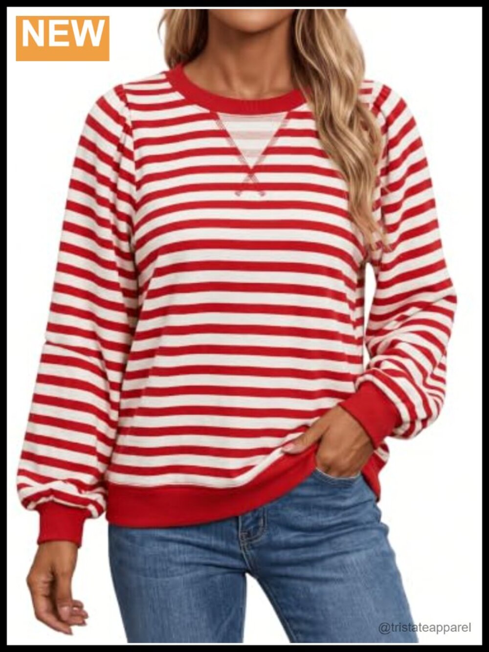 Women's Striped Crew Neck Long Sleeve Casual Pullover Sweatshirt